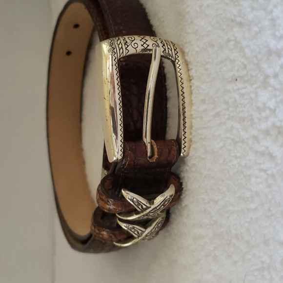 Brighton | Women's Brown Leather Alligator Croc Silver Hardware Belt Sz ML/32 - Picture 1 of 11